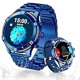 OHUGNA Smartwatch Herren mit 440mAh Lange Akkulaufzeit für Android iOS, 1,43' AMOLED Display, IP67 Wasserdicht Fitnessuhr mit 100+ Sportmodi, Herzfrequenz- & Schlafmonitor, 2 Armbänder (Blau)