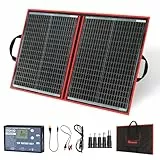 DOKIO Solarpanel Faltbar 100W Monokristalline Solarmodule Tragbar mit Solarladeregler (LCD Anzeige + 2 USB Ausgang), PV Kabel (3 Meter), 5 DC Adapter