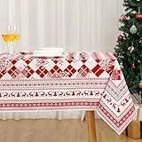 CAROMIO Weihnachtstischdecke mit Hirsch in Karo Druck Tischdecke für Weihnachten Dekoration Abwaschbar Tischtuch Pflegeleicht Knitterfrei Groß Tischdecke für Küche,Rot,137x274cm
