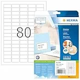 HERMA 4336 Universal Etiketten, 25 Blatt, 35,6 x 16,9 mm, 80 pro A4 Bogen, 2000 Stück, selbstklebend, bedruckbar, matt, blanko Papier Klebeetiketten Aufkleber, weiß