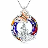 AOBOCO Schmetterling Kette Damen 925 Sterling Silber Kristall Anhänger Halskette Jahrestag Geburtstag Schmuck Geschenk für Frauen Mädchen Freundin Mutter