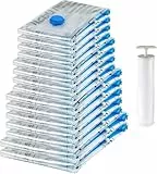 Amazon Basics Vakuumbeutel für Kleidung mit Luftdichtem Ventil und Handpumpe - 2 x X-Jumbo, 5 x Jumbo, 4 x Groß, 4 x Mittelgroß, 15er-Pack, 15 stück, 1er-Pack, Reißverschluss, Transparent