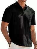 Elegancity Herren Poloshirts Schwarz Kurzarm Einfarbig Strick Sommer Golf Shirt Freizeit T Shirts Regular Fit Urlaub Polohemd 3XL