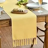 Artoid Mode Gelb Landhausstil Quasten Tischläufer, Waschbar Küche Tisch Dekoration Party Geburtstag Hochzeit Dekor 33x183 cm