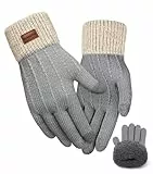 FORVEVO Handschuhe Damen Winter mit Fleecefutter,Touchscreen Warme Weich Strickhandschuhe,Thermo Winterhandschuhe Frauen für Outdoor Laufen Skifahren Radfahren（Hellgrau）