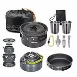 Lixada Camping Kochgeschirr Set Leichte Camping Topf Aluminium Pan Kettle Cups Löffel Gabel Cutter für Picknick Wandern Kochen Camping 2-3 Personen