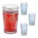 Relaxdays Trinkgläser 4er Set, Wassergläser, Vintage-Design, spülmaschinenfest, mit Holo-Effekt, 360 ml, transparent