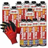 SET 12 x SOUDAL Soudafoam X-Tra 750 B2 Pistolenschaum 500 ml + Arbeitshandschuh von Hauswerk.shop