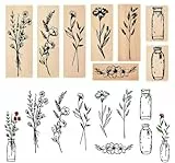 8 Stück Holzstempel, Vintage Stempel Blumen, Pflanze Mustern Stempelset, Natürliche Blumen Stempel Holz für Scrapbooks Journals Tagebücher Crafts DIY Karten