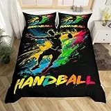 Homewish Handball Bettwäsche Set 135x200 Regenbogenkugel Bettbezug für Jungen Teenager Männer Tinte Splash Graffiti Sport Schwarz Rot Tealblau Tröster Abdeckung Warm Weich Bett Set