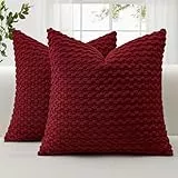 JOTOM 2er Set Cord Kissenbezüge, 3D Bubble Texture Boho Zierkissenbezug Dekorative Sofakissen Dekokissen Kordsamt Kissenbezug Deko Kissenhülle für Couch Sofa Wohnzimmer (60x60cm, Burgund)