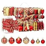 SHareconn 2025 Neues Weihnachtskugeln Weihnachtsdeko Set Rubinrot und Gold 106 STK, Bruchsichere Weihnachtsschmuck Bälle Dekoration für Weihnachtsbaum,Tolle Dekorationen für Weihnachtsfeier Hochzeit