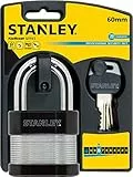 STANLEY Security 24/7 Laminated Vorhangschloss 60mm mit hohem Bügel, 2 Schlüssel,S742-007, Schloss, Bügelschloss