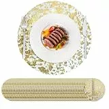 Hysenm 100 Stück Einweg-Tischsets, goldfarben, 33 cm Rund Ultradünn, Foliennetz Gepresste Tischdeckchen, Einweg-Platzdeckchen für Heimdekoration, Esstisch, Hochzeit, Geburtstag, Party