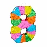 Relaxdays Pinata Geburtstag, Zahl 8, zum Aufhängen, Kinder & Erwachsene, Papier, zum selbst Befüllen, Piñata, bunt