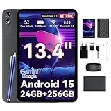 TABWEE T60 Pro 13,4 Zoll Tablet mit Tastatur, Android 15 & 120Hz Display (1920x1200), 24GB RAM + 256GB ROM (2TB TF), Widevine L1 Support, 10000mAh Akku, Octa-Core mit Gemini AI, 4 Jahre Garantie, Grau