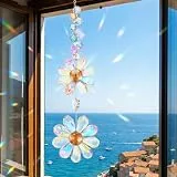 DOPENSPI Sonnenfänger Kristall Fenster,Blume Suncatcher Fensterdeko Frühling Hängend Regenbogen Fensterdeko Hängend Glas Ornament Deko für Zuhause Büro Garten Auto Party Hochzeit(Hell)