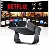 Smart Beamer【Kompatibel mit Netflix/Live TV/330° Drehbar】 Mini Beamer 4K mit Autofokus/6D Trapezkorrektur, Mini Projector 4K 1080P Full HD WiFi6 & Bluetooth Heimkino/Outdoor Klein Projektor für Handy