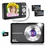 Digitalkamera Kompakte Fotokamera 44MP Kompakte Digitalkameras mit 1080P HD Video, 32GB TF-Karte, 2.4' IPS-Bildschirm, Zwei Batterien, 20 Filter, Anti-Schütteln für Kinder, Jugendliche, Anfänger,Black