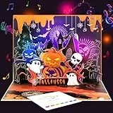Magic Ants Musikalische Halloween Pop Up Karte mit Lichtern - 3D Spukhaus Geister Kürbisse Fledermäuse - Gruselige Halloween Geburtstag Grußkarte für Kinder Erwachsene Freunde - Inklusive Umschlag und