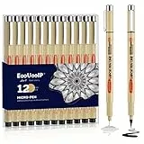 EooUooIP Schwarz Fineliner Stifte Set,12 Stück Micron Fineliner,Tintenstift,Schwarzer Filzstiften,Pigment Liner Set,Wasserfest,Stifte für Künstler, Illustration, Skizzen, Technisches Zeichnen