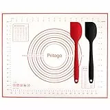 Pritogo Backunterlage Silikonmatte (50 x 40 cm) + 2X Teigschaber Rollmatte Backmatte Teigmatte mit Skala Antihaft BPA-Frei rutschfest