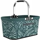 Yeabett 30L Stabiler Einkaufskorb Faltbar mit Stützstäben, Großer Tragekorb für Weihnachten, Reisen & Picknick mit Gepolsterten Griffen, Einkaufen, Geschenke(Blau mit Weihnachtsdruck)