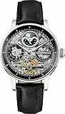 Ingersoll The Jazz 42 mm Automatik-Mondphasenuhr für Herren mit silbernem Skelett-Zifferblatt und Schwarz Echtlederarmband I07701
