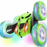 MidiVix Ferngesteuertes Auto, 90 Min Spielzeit, 2.4Ghz Doppelseitig 360° drehbarer RC Crawler mit Scheinwerfern Radlichtern, 4WD Off Road Drift RC Auto Spielzeug Geschenke für Jungen 6-12 Grün