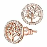 Micory Damen Lebensbaum Ohrringe Rosegold Ohrstecker 925 Sterling Silber mit Geschenkbox,Durchmesser 11mm