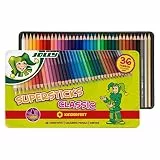 JOLLY Superstick Kinderfest Buntstifte – 24er Set in 3D-Metalletui, hexagonale Buntstiftform, 3,8 mm dicke Mine, Schulbedarf und Zubehör, Mal Sachen für Kinder