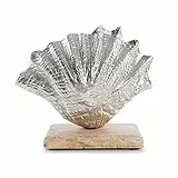 Logbuch-Verlag Muschel Figur aus Metall Silber auf Holzsockel Dekomuschel Maritime Badezimmer Dekoration 19 x 17 x 8 cm