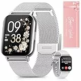 AIMIUVEI Smartwatch Damen, Fitnessuhr mit Telefonfunktion, Armbanduhr mit 120+ Sportmodi, 24H Pulsuhr SpO2, Schlafmonitor, Menstruationszyklus, Kalorien, Fitness Tracker Sportuhr Android iOS Silber