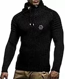 LEIF NELSON Herren Strick-Pullover |Strick-Pulli mit Schalkragen | Moderner Woll-Pullover Langarm-Sweatshirt, Schwarz-anthrazit, XL
