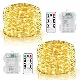 DBFAIRY Lichterkette Batterie, 2x10M 100 LED Lichterkette Batterie mit Fernbedienung 8 Modi und Timer, Wasserdicht Lichterketten Draht für Innen Außen Party Hochzeit Weihnachten Deko (Warmweiß)