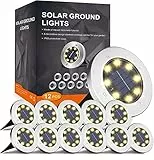 FLOWood Solar Bodenleuchte für Garten 8 LEDS Außenleuchte Wasserdicht Gartenleuchte Edelstahl Kunststoff ampe für außen Warmweiß 12 Stk [Energieklasse A]