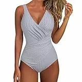 DOULAFASS Shape Badeanzug Damen Bauchweg U Back Badeanzüge V-Ausschnitt Sexy Bademode Schlankheits Schwimmanzug Streifen Size XL