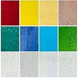 12 Stück Buntglas Blätter,10,2x15,2cm Geriffeltes Buntglas,Buntglas Zubehör für BuntglaProjekte Vielfalt Mosaik Glas Kunst Buntglas Verschiedene Kathedrale Glas für DIY Home Decoration