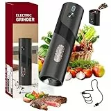 CIRCLE JOY Elektrische Pfeffermühle Wiederaufladbare Pfeffermühle mit 110ml Behälter, Einstellbarer Grobheit und Weißem LED Licht, Schwarz