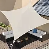 SONGMICS Sonnensegel 2 x 3 m, Sonnenschutz aus HDPE-Gewebe, luftdurchlässig, wasserdurchlässig, für Terrasse, Garten, Balkon, Camping, rechteckig, konkav, 2 m Seile, beige GSS23IVV1