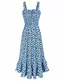 GRACE KARIN Damen Kleider Elegant Casual Strandkleider elegant Blumenmuster Kleid fließender Schwung lässig Spaghetti Trägerkleid M Blau-Weiß Blume
