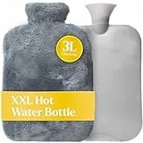 Qomfor XXL Wärmflasche 3L mit Flauschiger Wärmflaschenbezug – Extra Große Wärmflasche für Rückenschmerzen, Bettwärme & Kuschelige Winterabende – Wärmflasche Groß XXL mit Waschbarem Bezug (Grau)