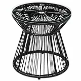 Outsunny Beistelltisch aus PE Rattan runder Couchtisch mit Glastischplatte Tablett Gartentisch, Hohltrommel-Design, Gartenmöbel Kaffeetisch Sofatisch für Garten Terrasse Balkon, 40x40x42cm, Schwarz