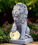 Yeomoo Löwen Figuren Deko mit Solarlampen Kugel Gartendeko - Löwe Solar Deko für Außen Garten Lowe Geschenk für Männer Frauen Mama Geburtstagsgeschenk Wasserdicht Dekoation für Wohnzimmer Balkon