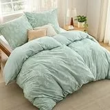 BEDSURE Bettwäsche 135x200 4teilig Baumwolle - Bettwäsche-Sets Grün Bettbezug 2er Set mit 2 Kissenbezüge 80x80 cm, ÖKO-TEX Wendebettwäsche Bedding Pflanzen Blumen Muster mit Reißverschluss