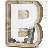 DBPBToU Spardose aus Holz Buchstaben, Sparschwein Durchsichtig für Kinder, Sparbox Personalisierte, Kreative Piggy Bank für Geburtstag Geschenk/Heimdekoration/Keepsake (B)
