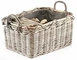 Kobolo Holzkorb für Kaminholz rechteckig Kubu grey - Rattan - Stoff dunkel