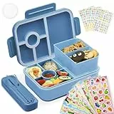 Bugucat Brotdose Kinder mit Fächern 1300ML, Auslaufsicher Lunchbox Kinder mit 16 Aufkleber, Bento Box mit Besteckset, Brotdose Vesperdose Frühstücksbox für Mädchen & Jungen,Dunkelblau