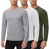 Langarmshirt Für Herren 100% Baumwolle 3 Pack T Shirt Rundhalsausschnitt Basic Maschenware Cotton Langarm Shirt Longsleeve Männer Grün Grau Weiß S