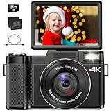 SINEXE Digitalkamera 4K 48MP Vlogging Kamera für YouTube 16X Digital Zoom mit Makrofunktion & anhebbarem Blitz, Kompaktkamera für Fotografie 3 Zoll 180° Flip Bildschirm, 32GB TF Karte